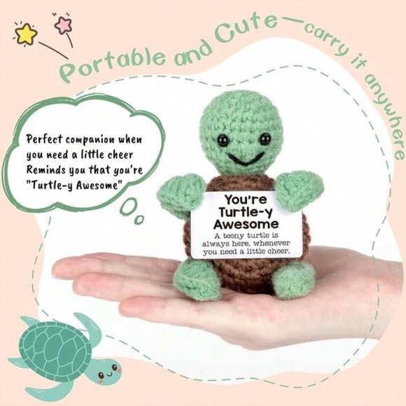 Handmade Crochet Emotional Support Sea Turtle “You’re Turtle-y Awesome” NEW - Picture 6 of 13